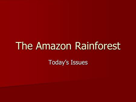 The Amazon Rainforest Today’s Issues. Issues Diverse and rare plant and animal life vs. the industry of farming and timber Diverse and rare plant and.