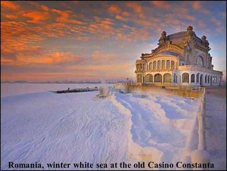 Romania, winter white sea at the old Casino Constanta.