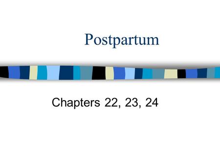 Postpartum Chapters 22, 23, 24. Postpartum Care Mother-baby nursing Infant security Length of stay in hospital Chapter 28.