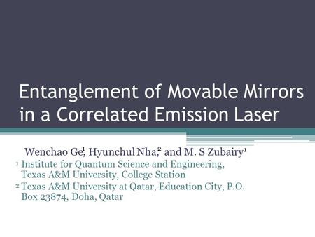 Entanglement of Movable Mirrors in a Correlated Emission Laser