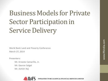 Business Models for Private Sector Participation in Service Delivery