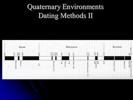 Quaternary Environments Dating Methods II. Paleomagnetism  Major Reversals  Aperiodic global-scale geomagnetic reversals  Dipole changes  Secular.