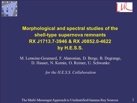 1 The Multi-Messenger Approach to Unidentified Gamma-Ray Sources Morphological and spectral studies of the shell-type supernova remnants RX J1713.7-3946.