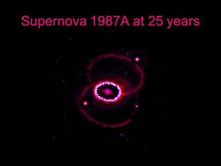 Supernova 1987A at 25 years. 1.Highlights of the past 25 years 2.Outstanding mysteries and surprises 3.What we can expect to learn, sooner and later TOPICS.