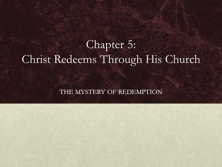 Chapter 5: Christ Redeems Through His Church