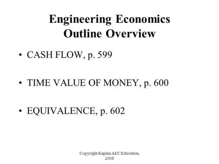 Engineering Economics Outline Overview