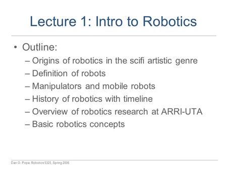 Lecture 1: Intro to Robotics