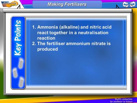 1.Ammonia (alkaline) and nitric acid react together in a neutralisation reaction 2.The fertiliser ammonium nitrate is produced Making Fertilisers Making.