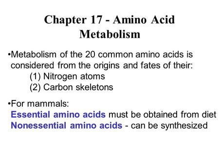 Chapter 17 - Amino Acid Metabolism