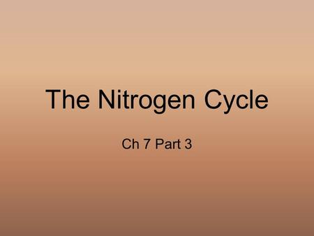 The Nitrogen Cycle Ch 7 Part 3.