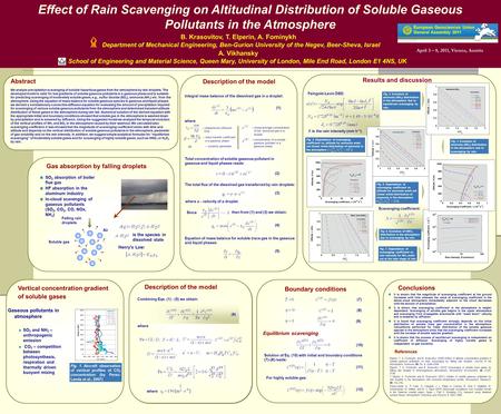 Effect of Rain Scavenging on Altitudinal Distribution of Soluble Gaseous Pollutants in the Atmosphere B. Krasovitov, T. Elperin, A. Fominykh Department.
