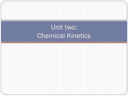 Unit two: Chemical Kinetics. 2.1.1 Introduction to Chemical Kinetics The rate at which a chemical reaction occurs is often very important to us. A common.