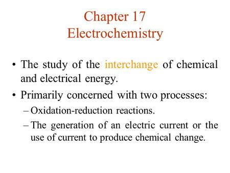 Chapter 17 Electrochemistry
