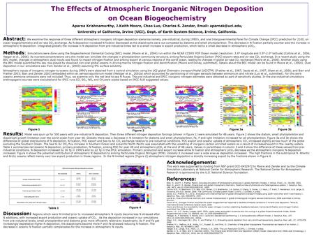 The Effects of Atmospheric Inorganic Nitrogen Deposition on Ocean Biogeochemistry Aparna Krishnamurthy, J.Keith Moore, Chao Luo, Charles S. Zender, Email: