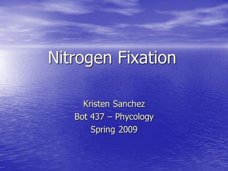 Nitrogen Fixation Kristen Sanchez Bot 437 – Phycology Spring 2009.