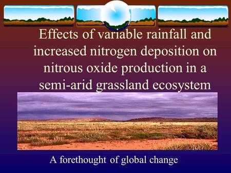 Effects of variable rainfall and increased nitrogen deposition on nitrous oxide production in a semi-arid grassland ecosystem A forethought of global change.