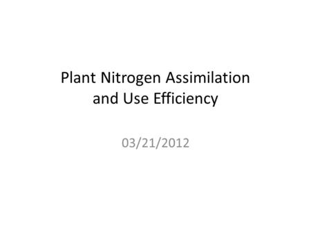 Plant Nitrogen Assimilation and Use Efficiency