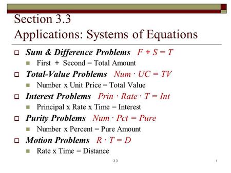 Section 3.3 Applications: Systems of Equations