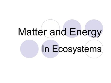 Matter and Energy In Ecosystems. 3 Ecosystem Necessities Recycling of Matter (nutrient cycles). Flow of Energy (food chain). Gravity (keeps everything.