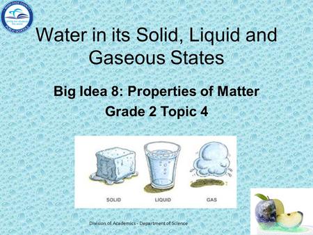 Water in its Solid, Liquid and Gaseous States