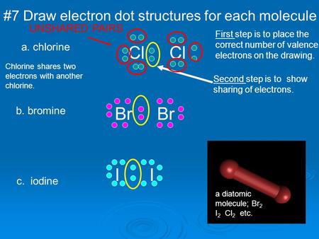 Cl Cl Br Br I I #7 Draw electron dot structures for each molecule
