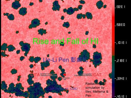 Rise and Fall of HI Ue-Li Pen 彭威礼 Jeff Peterson, CMU Radiative Xfer simulation by Iliev, Mellema & Pen.