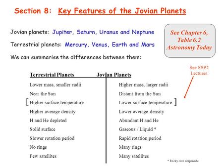 [ ] Section 8: Key Features of the Jovian Planets See Chapter 6,