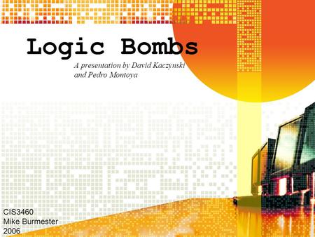 Logic Bombs A presentation by David Kaczynski and Pedro Montoya CIS3460 Mike Burmester 2006.