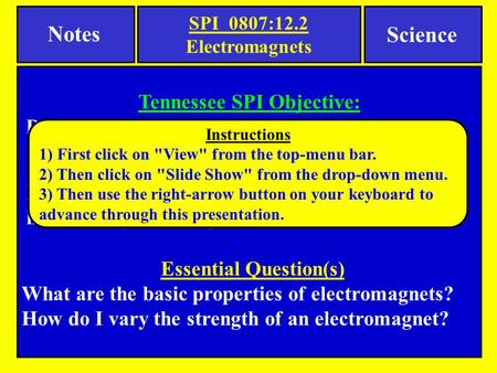 Tennessee SPI Objective: Check for Understanding Essential Question(s)