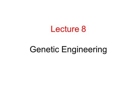 Lecture 8 Genetic Engineering. Medically important substances produced by genetic engineering Human Insulin- used to treat diabetes Past: extracted insulin.
