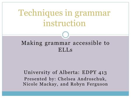 Techniques in grammar instruction