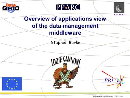 Stephen Burke – Heidelberg - 26/9/2003 Partner Logo Overview of applications view of the data management middleware Stephen Burke.