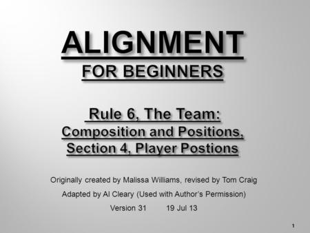1 Originally created by Malissa Williams, revised by Tom Craig Adapted by Al Cleary (Used with Author’s Permission) Version 31 19 Jul 13.