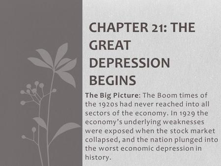 Chapter 21: The Great Depression Begins