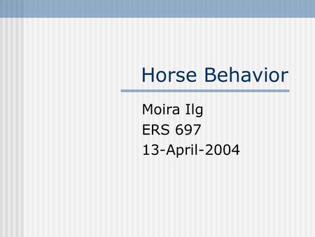 Horse Behavior Moira Ilg ERS 697 13-April-2004. Outline Introduction and General Background Social Status or Ranking Foal and Mare Behavior Stallion Behavior.