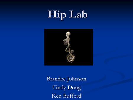 Hip Lab Brandee Johnson Cindy Dong Ken Bufford. Hip joint is a --------------------- joint? Ball-and-socket Ball-and-socket.