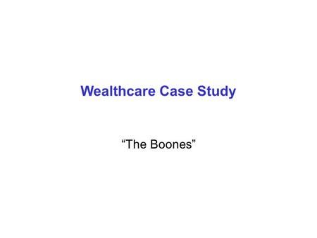 Wealthcare Case Study “The Boones”. © Copyright Financeware, Inc 2003 All rights reserved 2 The “Boones” In 1992 Randy - Age 43 & Lori – Age 42 –Children:
