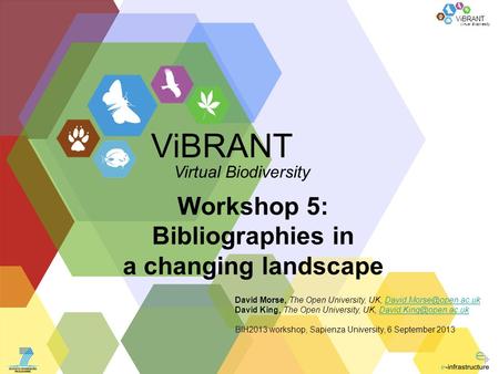 Virtual Biodiversity ViBRANT Workshop 5: Bibliographies in a changing landscape David Morse, The Open University, UK,