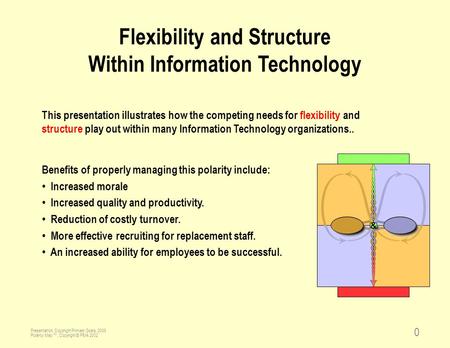 Presentation, Copyright Primary Goals, 2008 Polarity Map ™, Copyright © PMA 2002 0 Flexibility and Structure Within Information Technology This presentation.
