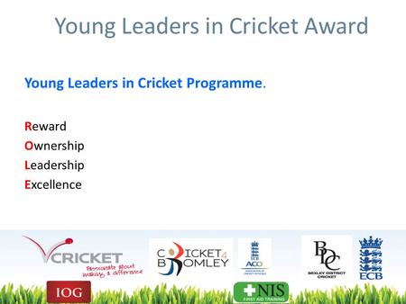 Young Leaders in Cricket Award Young Leaders in Cricket Programme. Reward Ownership Leadership Excellence.