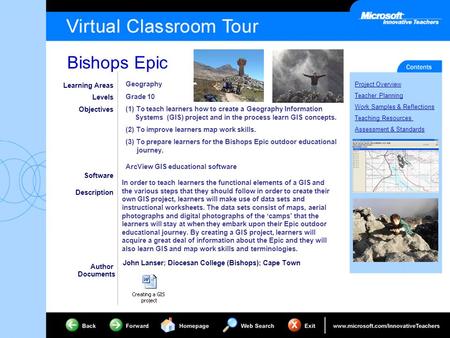 Bishops Epic Project Overview Teacher Planning Work Samples & Reflections Teaching Resources Assessment & Standards Learning Areas Levels Objectives Software.