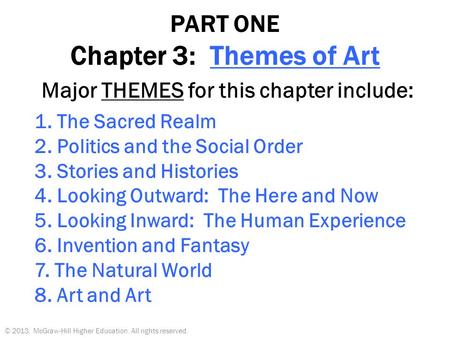 PART ONE Chapter 3: Themes of Art