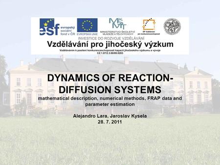 DYNAMICS OF REACTION- DIFFUSION SYSTEMS mathematical description, numerical methods, FRAP data and parameter estimation Alejandro Lara, Jaroslav Kysela.