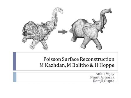 Poisson Surface Reconstruction M Kazhdan, M Bolitho & H Hoppe