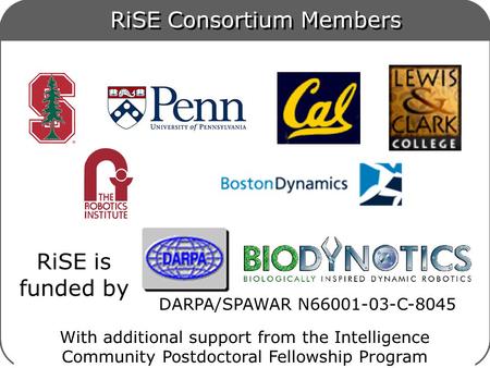 Copyright © April 20, 2006 Mark R. Cutkosky, Stanford University 1 RiSE Consortium Members DARPA/SPAWAR N66001-03-C-8045 RiSE is funded by With additional.