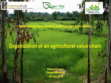 INVESTING IN SUSTAINABLE AGRICULTURE IN MYANMAR Organization of an agricultural value chain Roland Poupon Yangon Myanmar 20 July 2014.