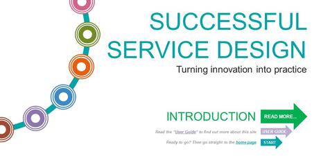 SUCCESSFUL SERVICE DESIGN Turning innovation into practice READ MORE... USER GUIDE Read the “User Guide” to find out more about this site START Ready to.