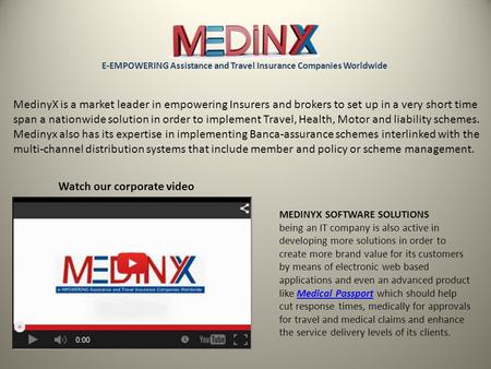 MedinyX is a market leader in empowering Insurers and brokers to set up in a very short time span a nationwide solution in order to implement Travel, Health,