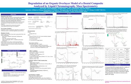 Degradation of an Organic Overlayer Model of a Dental Composite Analyzed by Liquid Chromatography Mass Spectrometry Peter Koin, 2 Ayben Kilislioglu, 4.