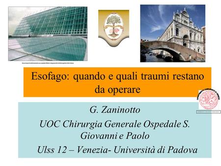 Esofago: quando e quali traumi restano da operare G. Zaninotto UOC Chirurgia Generale Ospedale S. Giovanni e Paolo Ulss 12 – Venezia- Università di Padova.